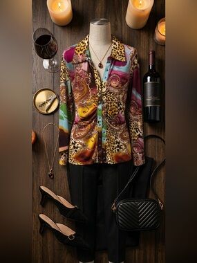 Max and Rina Paisley Leopard Print hidden zipper Blouse